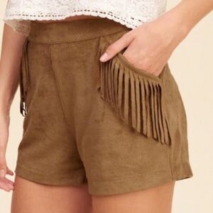 Y2K Hollister Faux Suede Brown Western Festival Fringe Cowgirl Shorts Size 3
